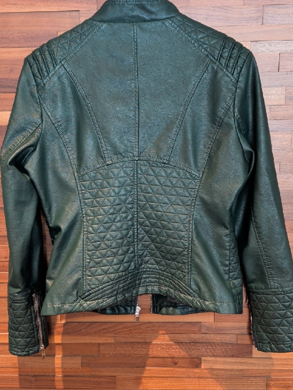 Quilted Faux Leather Moto Jacket in Forest Green - Picture 7 of 9